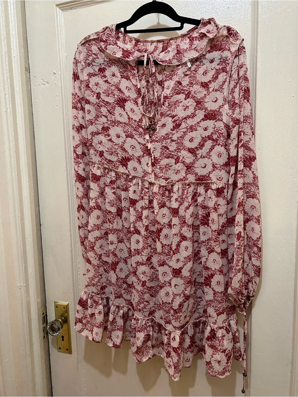 NWT Free People “These Dream” Tiered ruffle Floral Long Sleeve Mini Dress Sz S
